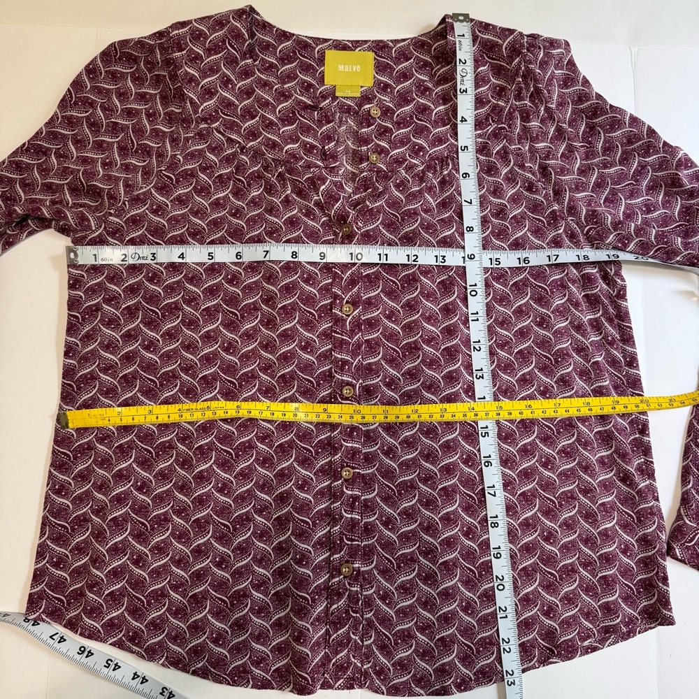 Anthropologie Maeve Orli Purple Geo Print Bibbed Rayon Blouse XS - Picture 8 of 17